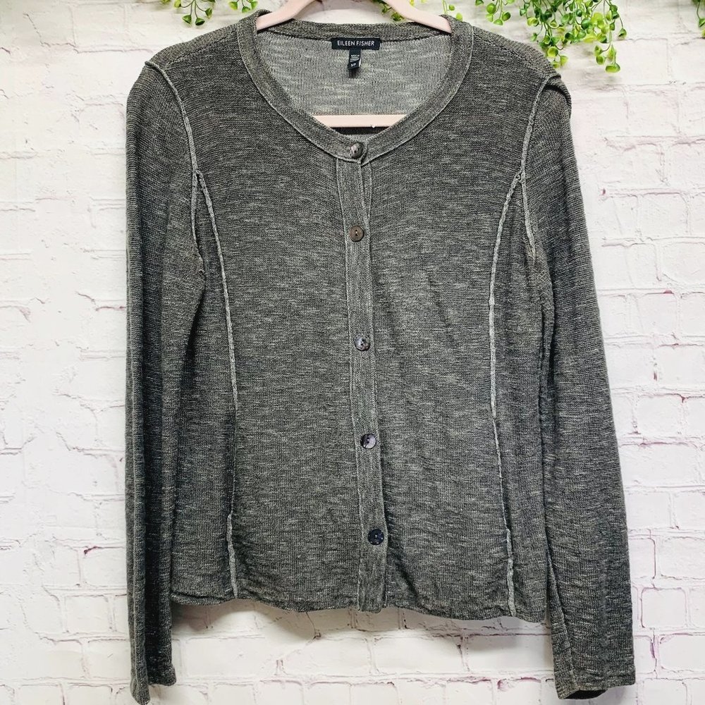 Eileen Fisher | Cardigan Sweater Blazer Grey Linen Size Small
